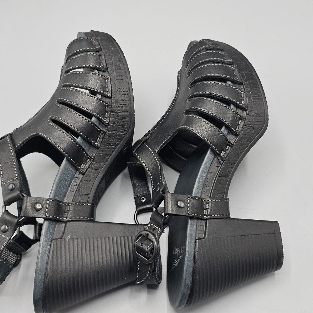 Dansko Randa Dress Sandals Womens 40 US 9.5-10 Black Leather Chunky Heel Strappy - Picture 4 of 9